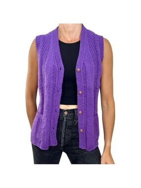 Handmade purple chunky knit boxy retro old money quiet luxury sweater vest